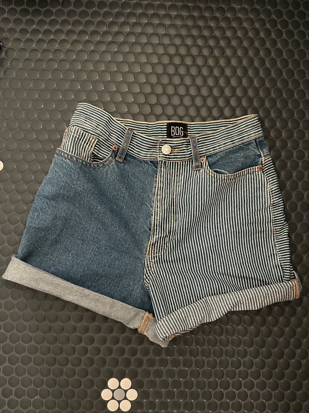 BDG Two-Tone Blue Stripe Panel Denim Shorts